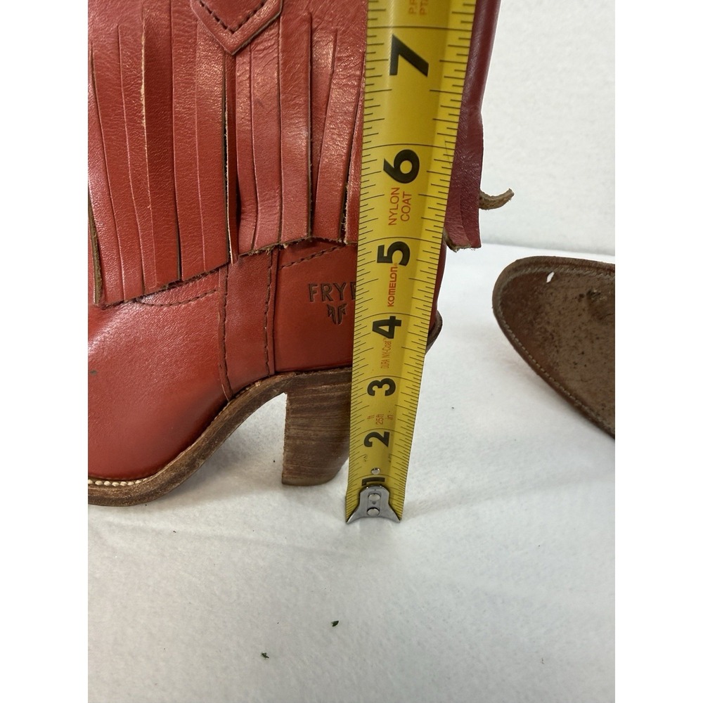 Vintage Frye Red Leather Fringe Cowgirl Boots Size 5.5 Made In USA - Picture 7 of 7